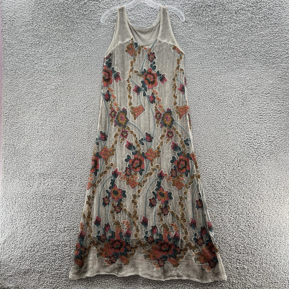 Gretty Zueger Dress Women Small Sheer Colorful Floral Embroidered Boho Maxi